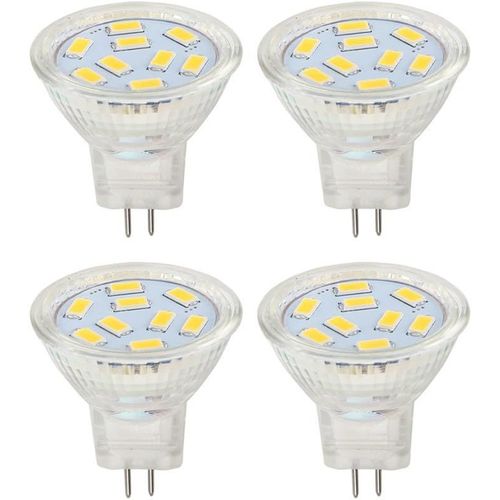 Mr11 Ampoules Led 2w Gu4.0,(Équivalent Ampoules Halogènes 20 W),3000k Blanc Chaud,Gu4 Base,200lm,Ac/Dc 12v,120° Flood Faisceau Ampoules Led(Lot De 4)