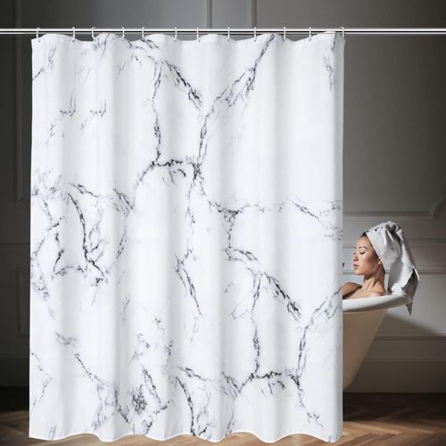 Rideau De Douche Imperméable Et Résistant À La Moisissure 100 % Polyester Avec 12 Crochets Gris Et Blanc 180 X 180 Cm