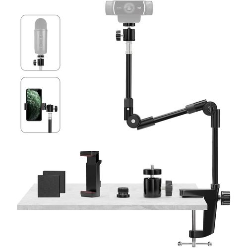 Support Webcam Avec Support Téléphone & Vis 5/8¿ 63.5Cm Support Videoprojecteur Flexible,Pied Micro De Bureau Col De Cygne Pour Logitech C922 C615 Brio 4K Gopro Hero Blue Yeti Snowball Ice,Etc.