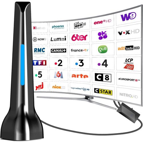 Antenne Tv Intérieure Puissante Tnt Hd,2025 Le Plus Récent Antenne Tv Intérieur Avec Amplificateur De Signal À Gain Élevé,Réception Longue Portée À 360° Avec Base Magnétique Solide Pour,Antennes Tnt