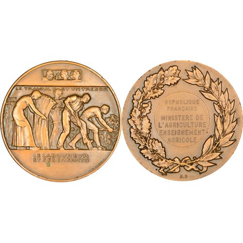 France - Medaille - Le Travail Est Un Trésor - Le Laboureur Et Ses Enfants - Agriculture - 24-331