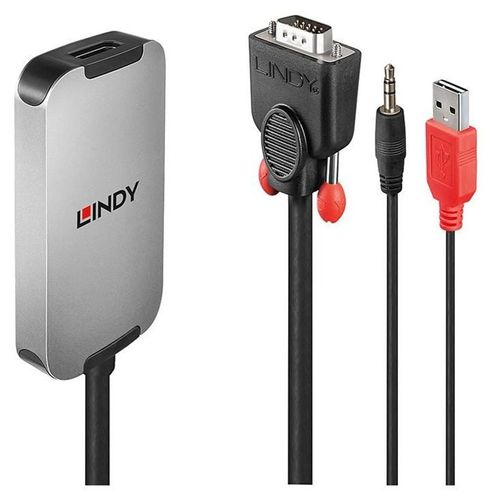 Lindy VGA to DisplayPort 1.2 Converter - Adaptateur DisplayPort - HD-15 (VGA), mini-phone stereo 3.5 mm, 4 pin mini-USB Type A (M) pour DisplayPort (F) - DisplayPort 1.2 - 18 cm - alimentation...