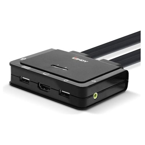 Lindy 2 Port HDMI 18G, USB Type C, USB 2.0 & Audio Cable KVM Switch - Commutateur écran-clavier-souris/audio - 2 x KVM / audio - 1 utilisateur local - de bureau