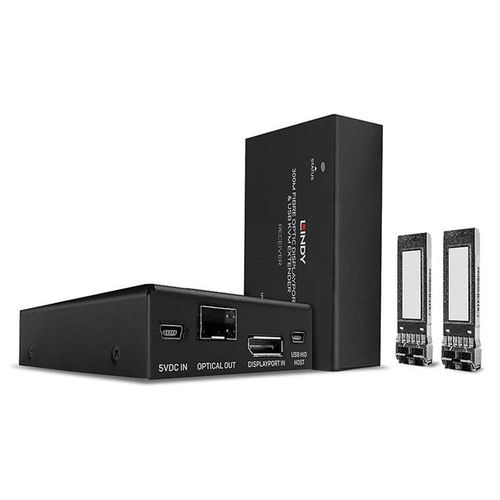 LINDY 300m Fibre Optic DisplayPort 1.2 & USB KVM Extender - Transmetteur et récepteur - rallonge écran-clavier-souris/audio/USB - DisplayPort - USB - jusqu'à 300 m - 850 nm