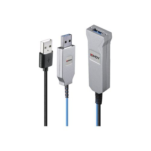 Lindy - Câble USB - USB (M) pour USB (F) - USB 3.1 Gen1 - 30 m - Active Optical Cable (AOC) - bleu