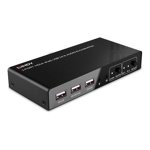 Lindy - Commutateur écran-clavier-souris/audio/USB - HDMI 4K60, USB 2.0 - 2 x KVM / audio / USB - 1 utilisateur local - de bureau
