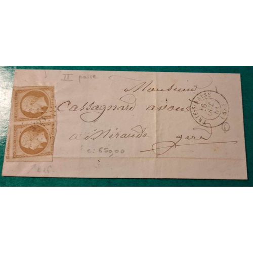Lettre Ancienne 10 Centimes Napoléon En Paire Empire Franc N° 13 : Tries Baise Pour Miraude Gers 1863