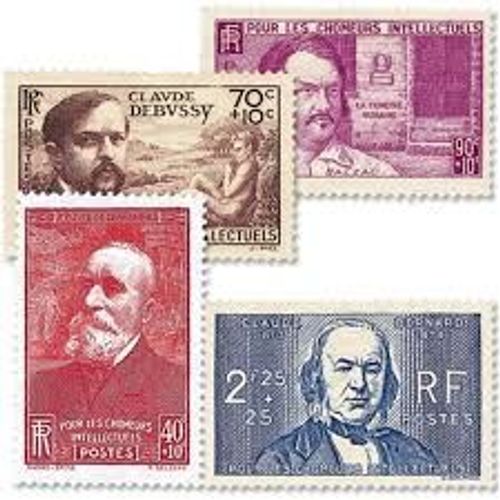 Puvis De Chavannes-Debussy-Honoré De Bazlac-Claude Bernard Série Complète Au Profit Des Chômeurs Intellectuels Année 1939 N° 436 437 438 439 Yvert Et Tellier Luxe
