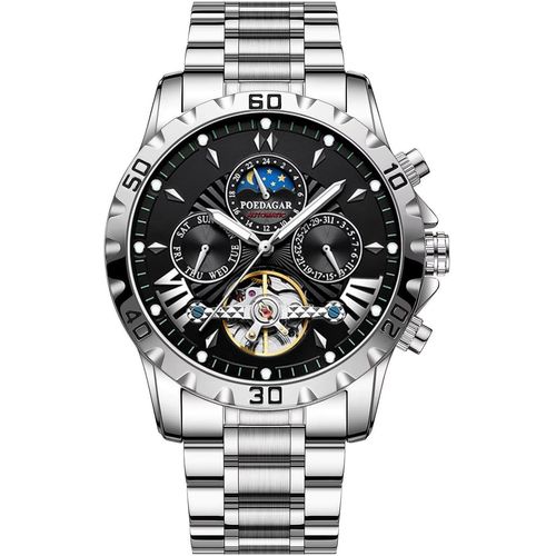 Tourbillon Montre Pour Homme À Remontage Automatique - Bracelet En Acier Inoxydable - Phase De La Lune - Montre Mécanique - Affichage Analogique De La Date