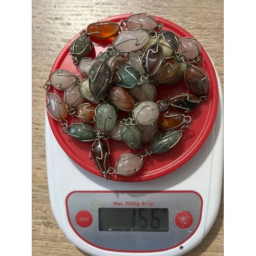 Sautoir Ancien Pierres Naturelles Diverses 120 Cm