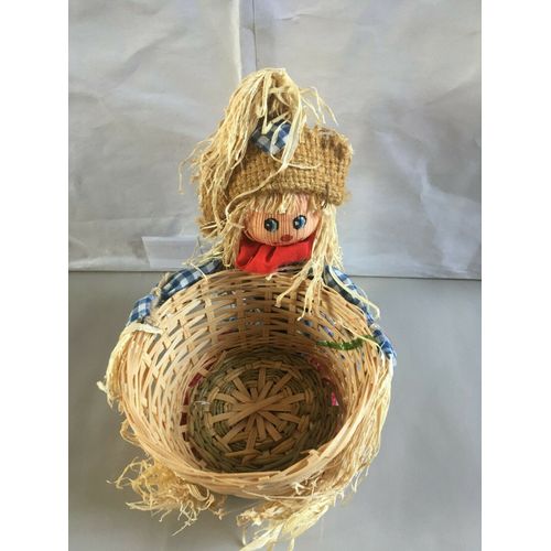 Panier de pâques avec fillette en paille - neuf