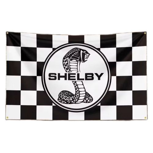 Drapeau À Damier Noir Blanc Shelby Logo Rond 150x90 Cm