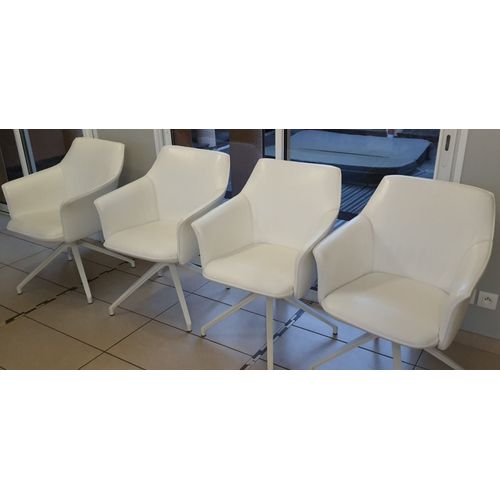 Lot De 4 Chaises Design Leolux Mara Cuir Blanc