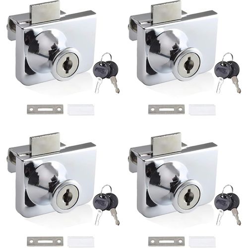 Serrure De Porte En Verre 4pcs Serrure Vitrine Verre Sans Perçage Verrou Porte Placard Avec Clef Serrure Vitrine Pour Porte En Verre De 5-8mm,Verrous Porte Verre À Double Ouverture