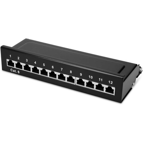 Panneau De Brassage 12 Ports-Baie De Brassage Rj45 Cat 6 Pour Câble Réseau-Boitier Montage Mural-Raccordement Blindé-Noir