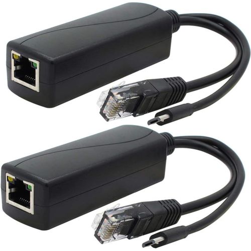 2-Pack Gigabit Poe Splitter,Adaptateur Ethernet Usb Micro 48V À 5V 2,4 A,Fonctionne Avec Raspberry Pi 3B +,Caméra Ip Et Plus
