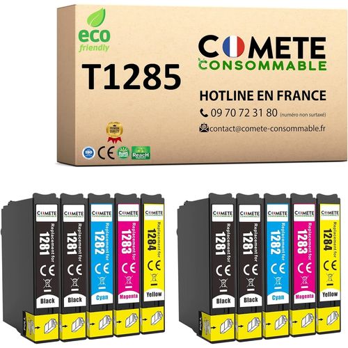 Comete,Marque Française-T1285-10 Cartouches D'Encre Compatibles Avec Epson T1285 Renard T1281 T1282 T1283 T1284-Pour Epson Stylus T22 Office Bx305F Bx305Fw Sx125 Sx130 Sx230(Noir Et Couleur)