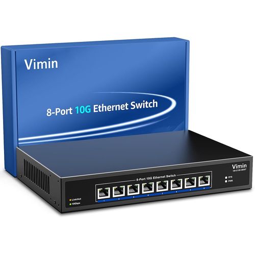 Switch Ethernet Non Géré 10G À 8 Ports,Commutateur Réseau 10Gbe Prenant En Charge La Négociation Automatique Des Vitesses 100M/1000M/2,5G/5G/10G,Pour Réseau Nas 10G,Capacité De 160 Gbit/S
