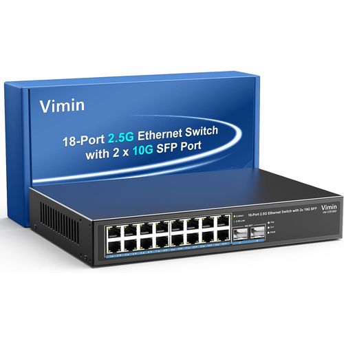 Switch Réseau Non Géré 18 Ports 2,5G,16 Ports Ethernet 2,5Gbase-T,2 Ports 10G Sfp+,Capacité De Commutation De 120Gbps,Boîtier Métallique,Fonctionne Pour Nas 2,5Gbps,Point D'Accès Sans Fil Et Pc