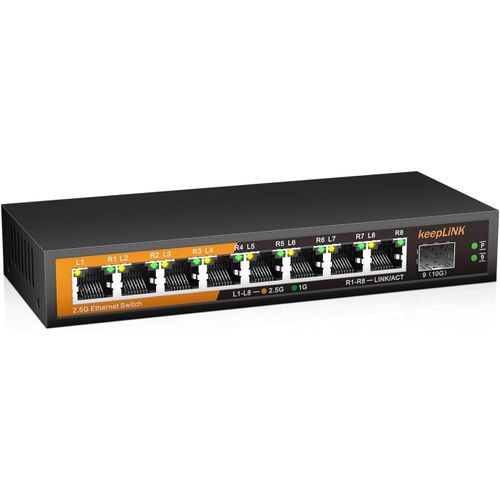 Switch Ethernet 2.5G 8 Ports,Switch Multi-Gigabit Non Géré,Capacité De Commutation 60Gbps,Silencieux,Sans Ventilateur,De Bureau / Montage Mural