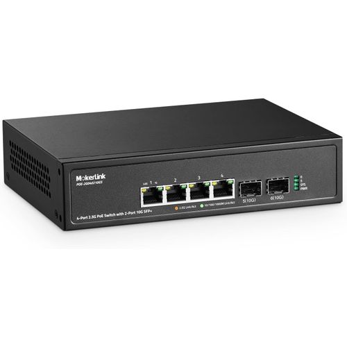 Commutateur Poe 2.5G 4 Ports Avec Slot 10G Sfp+,4 X 10/100/1000Mbps Compatible 2.5G Base-T,Ieee8023Af/At Poe 78W,Metal Ungested Fanless Small Network Switch