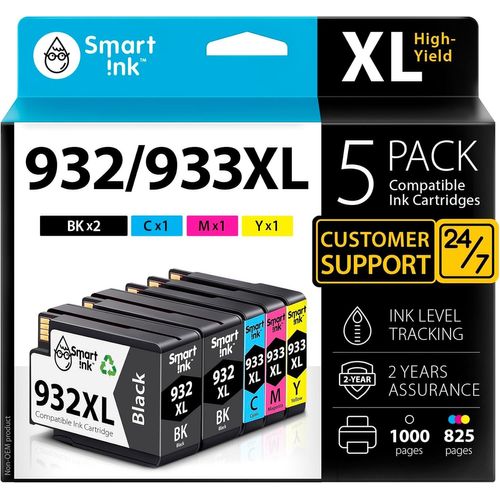Cartouches D¿Encre Compatibles Alternative Pour Hp 932Xl/933Xl 932 933 Pack De 5(2 Black Cyan Magenta Jaune¿Avec Système De Puce Avancée Pour Officejet 6600 6100 6700 7110 7610 7612