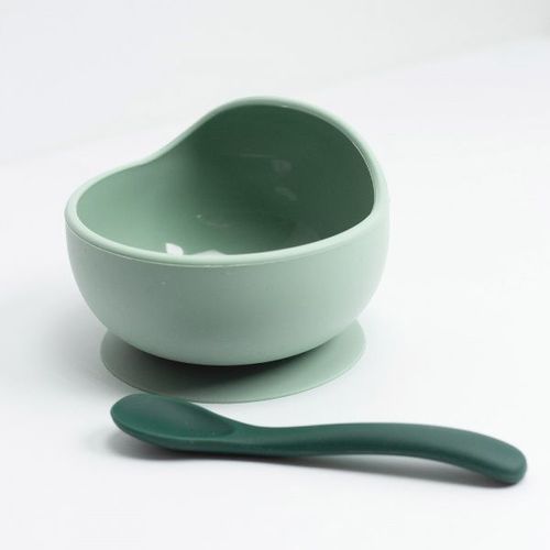 Coffret Repas Bébé 2 Pièces Silicone Vert Sauge Et Vert Sapin