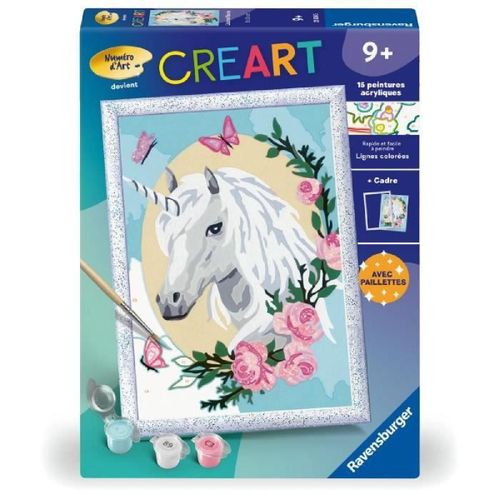 Creart Kids 18x24cm Licorne Fleurie. Des 9 Ans. Kit De Peinture Par Num¿Ros Num¿Ro D'art. 25834. Ravensburger