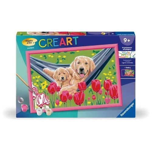 Creart Kids 31x21cm Labrador Et Tulipes. Kit De Peinture Par Num¿Ros Num¿Ro D'art. Des 7 Ans. 25852. Ravensburger