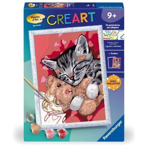 Creart Kids 18x24cm Chaton Et Son Nounours. Kit De Peinture Par Num¿Ros Num¿Ro D'art. Des 9 Ans. 25838. Ravensburger