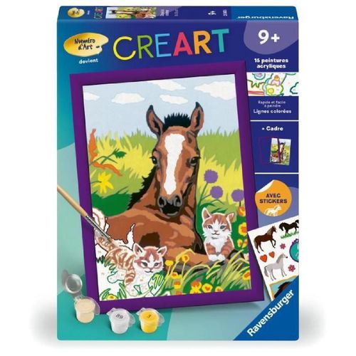 Creart Kids 18x24cm Cheval Et Chatons. Kit De Peinture Par Num¿Ros Num¿Ro D'art. Des 7 Ans. 25840. Ravensburger