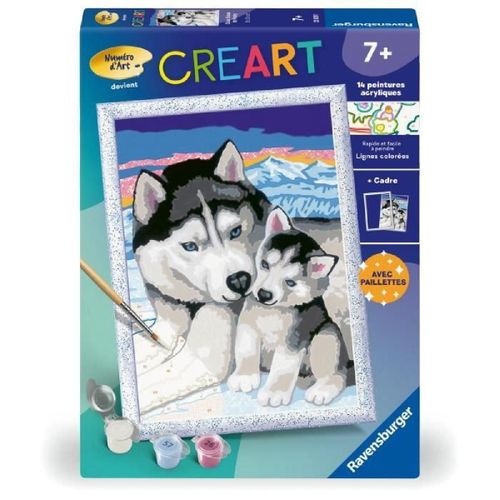 Creart Kids 18x24cm Doux Bisous De Husky. Kit De Peinture Par Num¿Ros Num¿Ro D'art. Des 7 Ans. 25829. Ravensburger