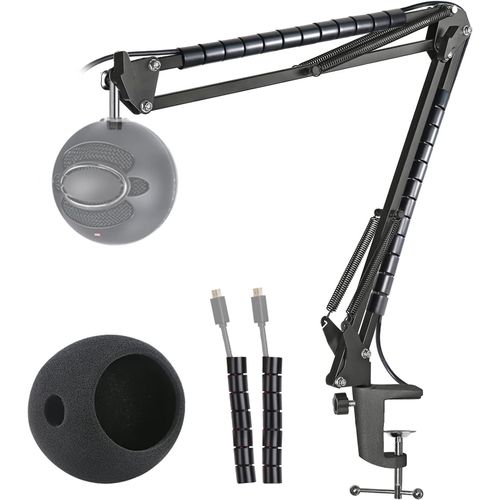 Blue Snowball Support Microphone Professionnel Réglable avec Bonnette Micro et Tube de Fixation Compatible avec Microphone Blue Snowball ICE par