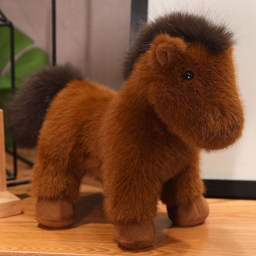 Peluche Poney, Cheval, Mascotte, Poupée De Chiffon, Cadeau Pour Enfants, Ornements Mustang Marron - 23 Cm (0,18 Kg)