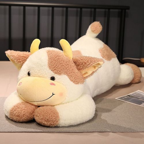 Vache Mignonne, Oreiller En Peluche, Poupée, Grande Poupée Vache, Poupée Réconfortante Pour Filles Vache Brune Couchée - 130 Cm (3,1 Kg)