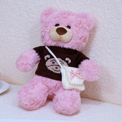 Poupée ours habillée mignonne et adorable en peluche, ours câlin, poupée ours en peluche, poupée marionnette réconfortante pour enfants Bouche rose-brun - 30 cm (0,2 kg)