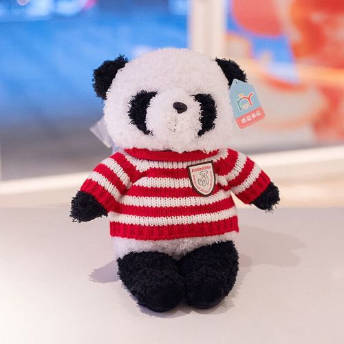 Pull De Style Coréen Portant Une Poupée En Peluche Panda Mignon Ours Robe De Mariée Paire D'ours En Cadeau Vêtements Rayés Rouges Et Blancs - 38 Cm Environ 0,3 Kg