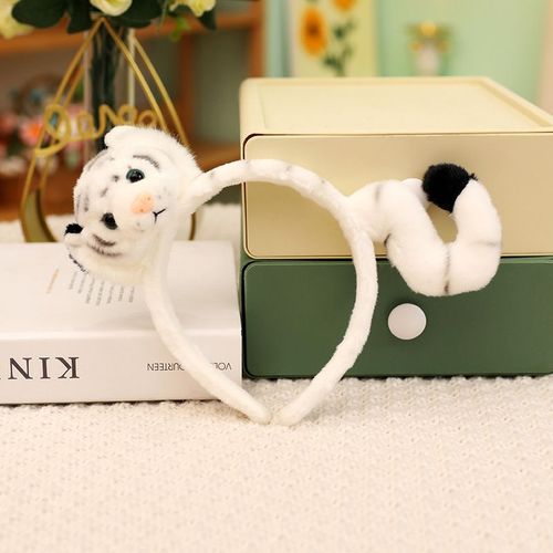 Peluche En Forme De Queue De Tigre, Animal De Dessin Animé, Dinosaure, Léopard, Gants, Serre-Tête, Accessoires De Spectacle Pour Enfants Bandeau Tête + Queue De Tigre Blanc (0,06 Kg)