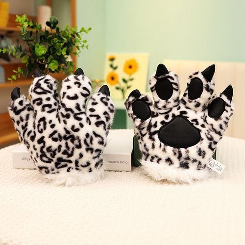 Peluche En Forme De Queue De Tigre, Animal De Dessin Animé, Dinosaure, Léopard, Gants, Serre-Tête, Accessoires De Spectacle Pour Enfants Patte Imprimée Léopard Noir Et Blanc (0,15 Kg)