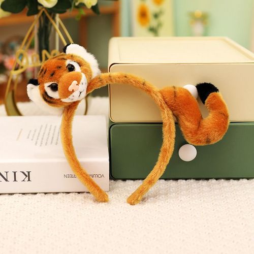 Peluche En Forme De Queue De Tigre, Animal De Dessin Animé, Dinosaure, Léopard, Gants, Serre-Tête, Accessoires De Spectacle Pour Enfants Bandeau Tête De Tigre Brun + Queue (0,06 Kg)