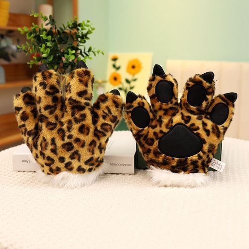 Peluche En Forme De Queue De Tigre, Animal De Dessin Animé, Dinosaure, Léopard, Gants, Serre-Tête, Accessoires De Spectacle Pour Enfants Patte Imprimée Léopard Marron (0,15 Kg)