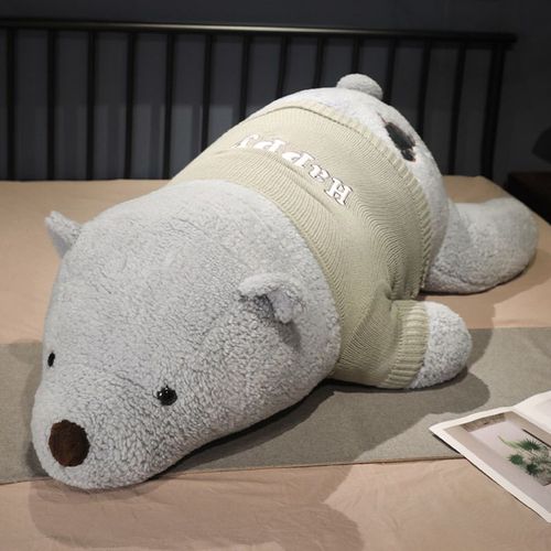 Grand Pull Bébé Ours Polaire Poupée Dormant Sur Le Lit Compagnon Poupée Peluche Oreiller Gris - 110 Cm / 2,1 Kg