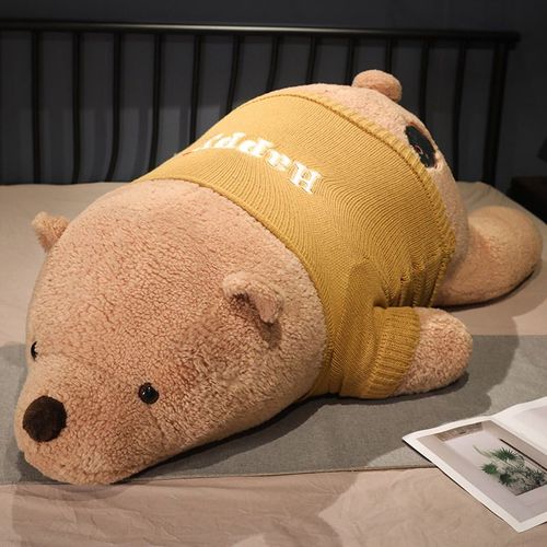 Grand Pull Bébé Ours Polaire Poupée Dormant Sur Le Lit Compagnon Poupée Peluche Oreiller Marron Clair - 90 Cm / 1,2 Kg