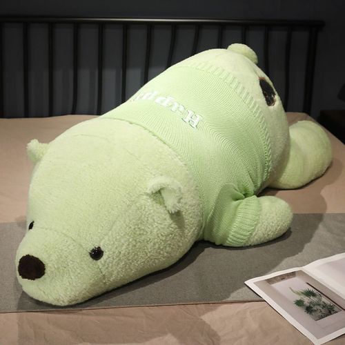 Grand Pull Bébé Ours Polaire Poupée Dormant Sur Le Lit Compagnon Poupée Peluche Oreiller Vert Clair - 110 Cm / 2,1 Kg