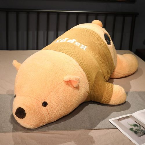 Grand Pull Bébé Ours Polaire Poupée Dormant Sur Le Lit Compagnon Poupée Peluche Oreiller Jaune-110 Cm/2,1 Kg
