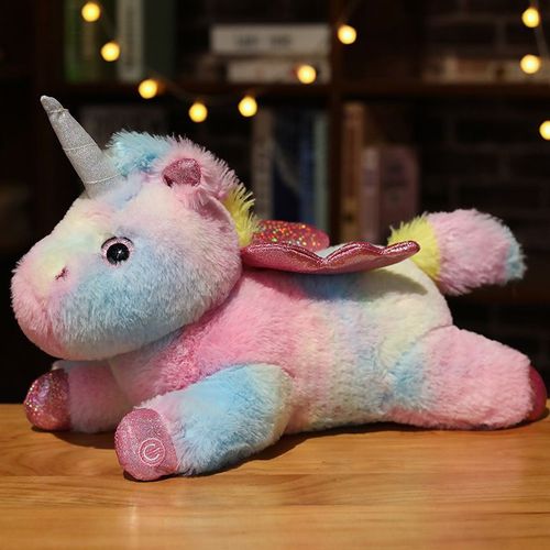 Jouet Licorne Lumineux Ange Couché Pégase Poupée Colorée Oreiller En Peluche Enfants Ornements De Marionnettes Apaisantes Couleur-38cm (0,25kg)