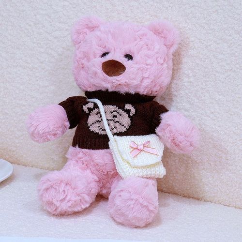 Poupée ours habillée mignonne et adorable en peluche, ours câlin, poupée ours en peluche, poupée marionnette réconfortante pour enfants Rose - Bouche originale - 30 cm (0,2 kg)