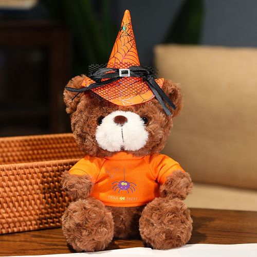 Cadeau Fantôme Citrouille Ours Poupée Peluche T-shirt Ours en Peluche Poupée Ornements T-shirt orange araignée ours brun foncé - 28 cm (0,11 kg)