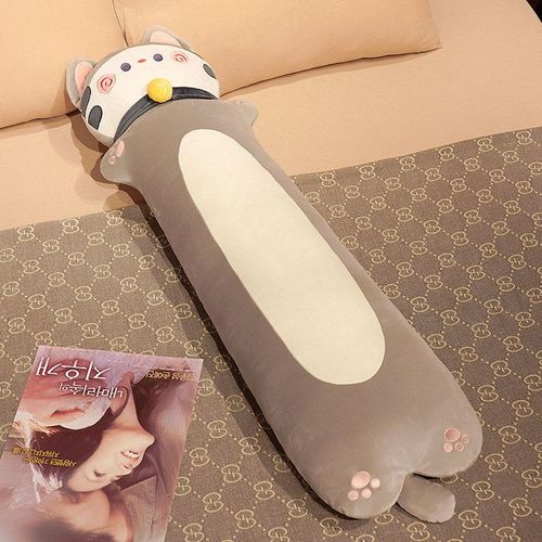 Oreiller long en forme de chat de dessin animé, amovible et lavable, doublure indépendante, oreiller pour jambes de sommeil, coussin de lit mignon pour fille Gris-120 cm (1,6 kg)