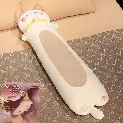 Oreiller long en forme de chat de dessin animé, amovible et lavable, doublure indépendante, oreiller pour jambes de sommeil, coussin de lit mignon pour fille Café au lait - Ajouté 150 cm (2,5 kg)
